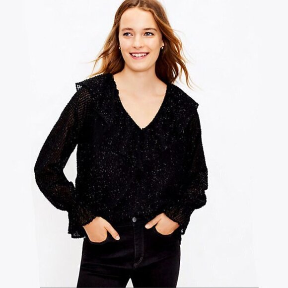NWT LOFT Sparkly Ruffle Top - Picture 2 of 7